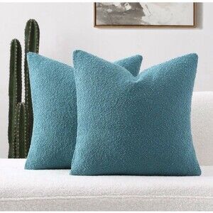 FUTEI Pack of 2 Teal Blue Boucle Accent Decorative Throw Pillow Covers,16”x16”